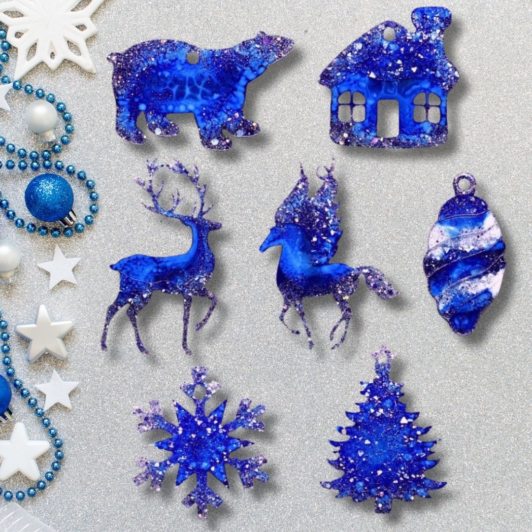 Blue Ice Set – Handmade Resin Christmas Ornament Collection