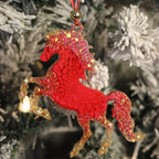 Red Horse Set – Handmade Resin Christmas Ornament Collection