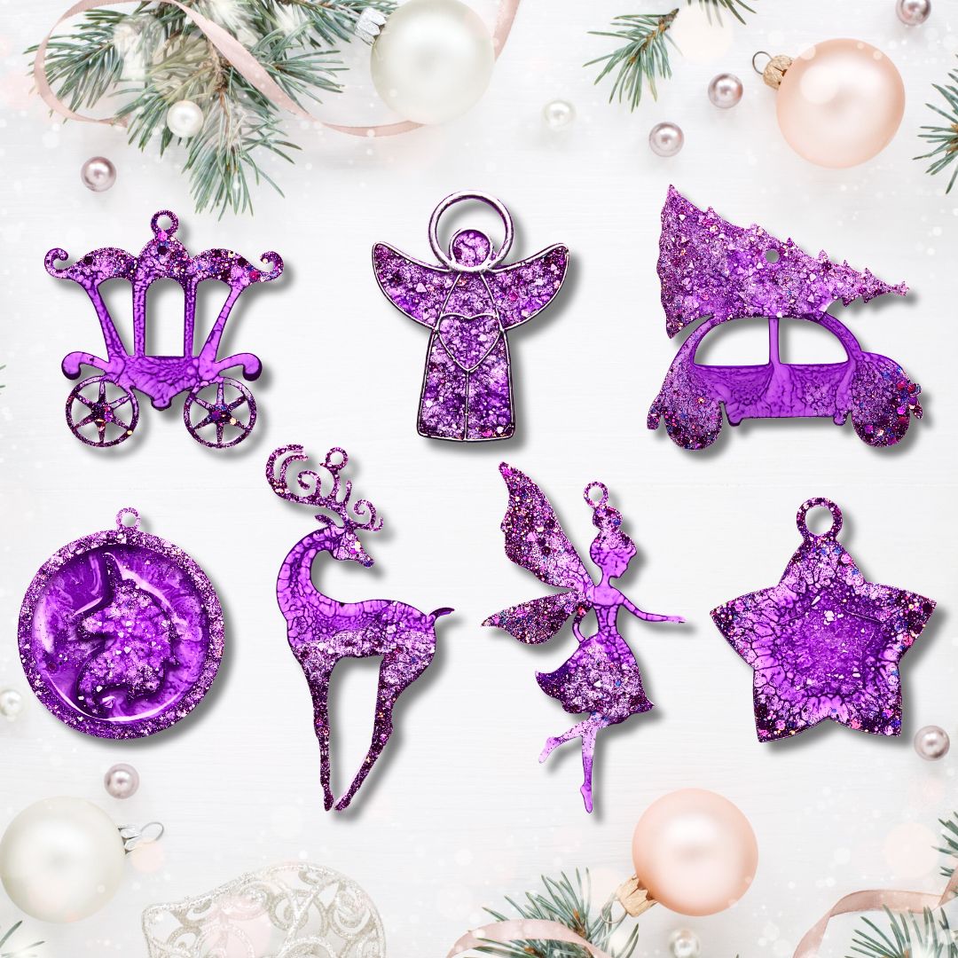 Purple Angel Set – Handmade Resin Christmas Ornament Collection
