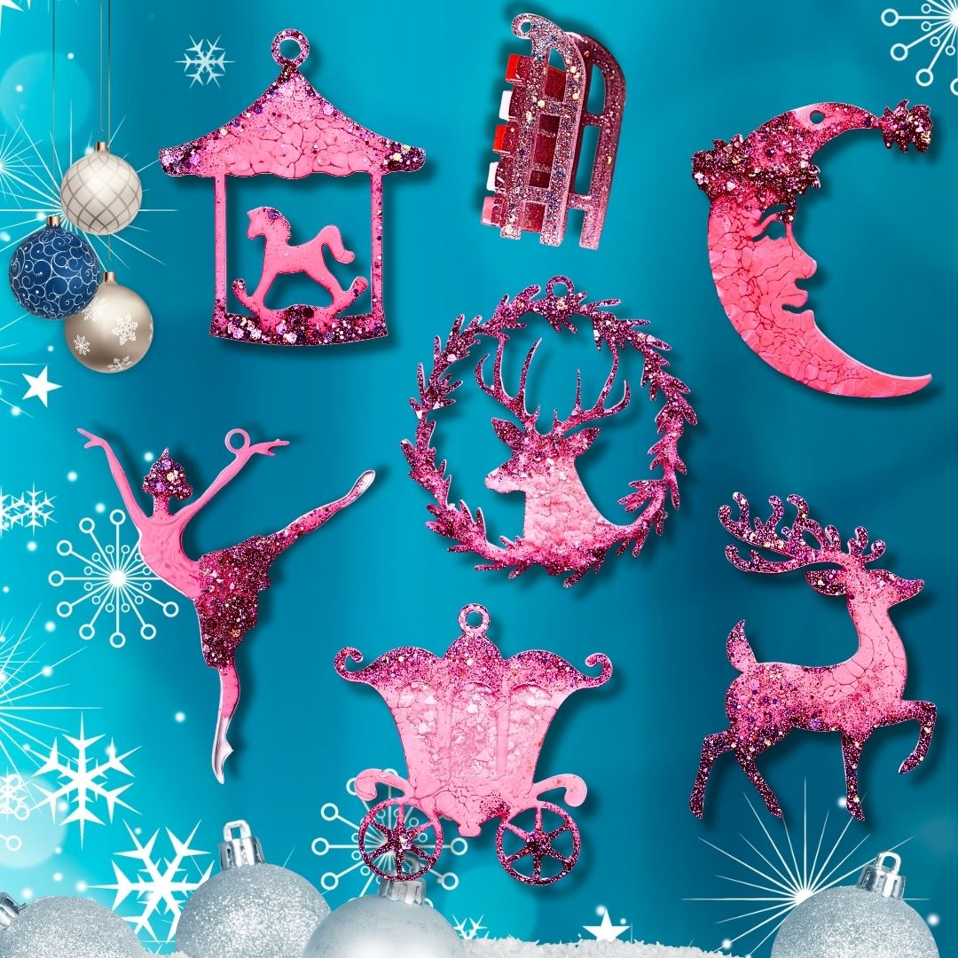Pink Winter Set – Handmade Resin Christmas Ornament Collection